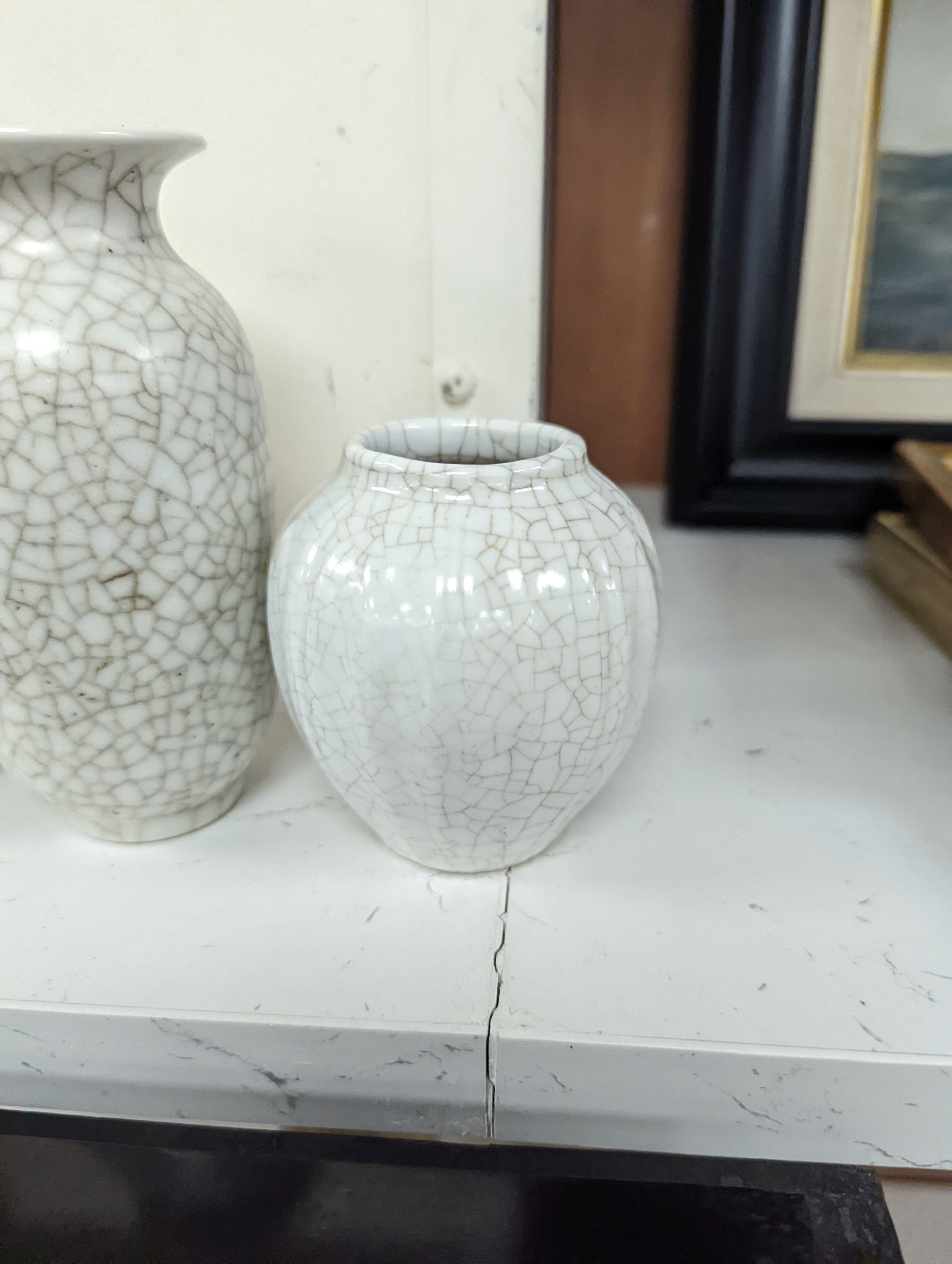 Four Chinese crackle glaze vases, tallest 16 cms high.